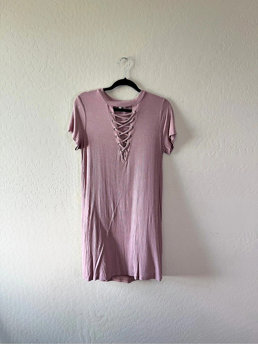 Charlotte Russe Ribbed Lace-Up Mini Dress in Pink Size Medium Like New